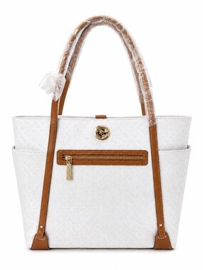 Tommy Hilfiger White and Tan Tote with Gold Accent